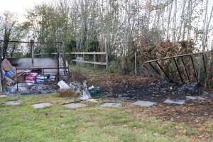 The Fire pit (on the left) and the remains of the caravan (on the right)