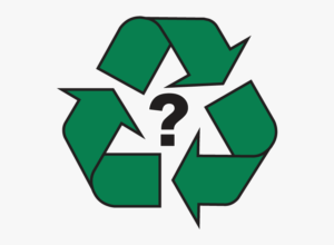 Recycling logo with question mark at centre