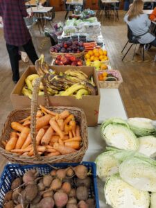 Selection of raw veg and fruit on a table