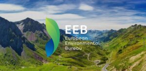 Logo of EEB against image of green-sided mountain