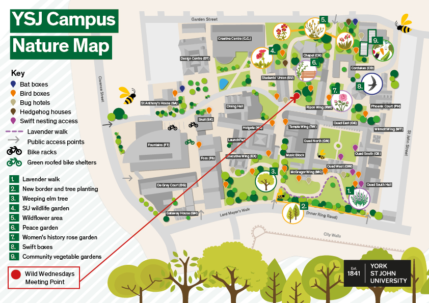York St John Campus Nature Map showing Wild Wednesday Location