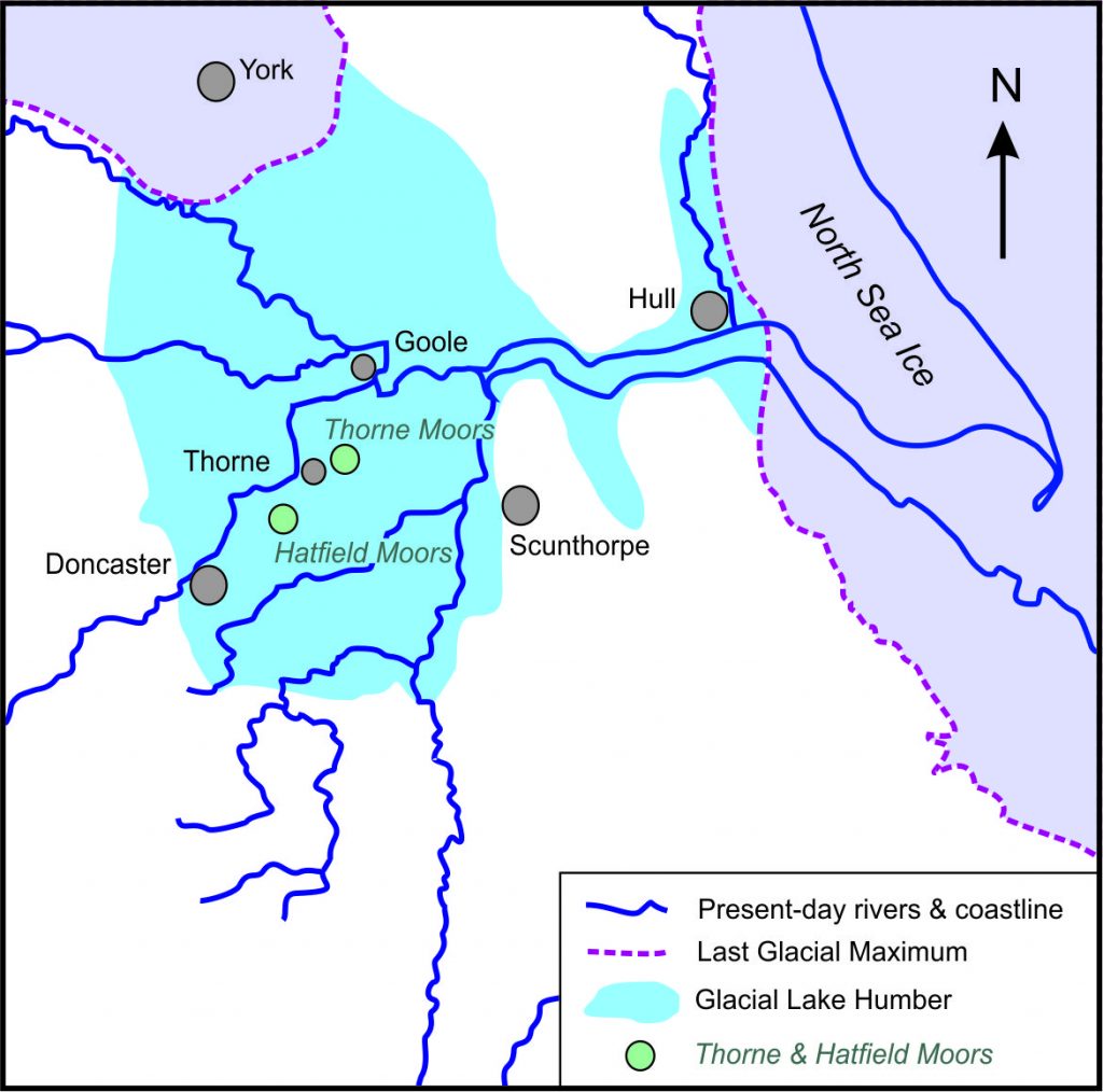 A map showing the location and extent of the former glacial lake Humber