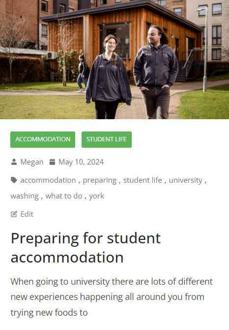 image of a blog post about preparing for student accommodation