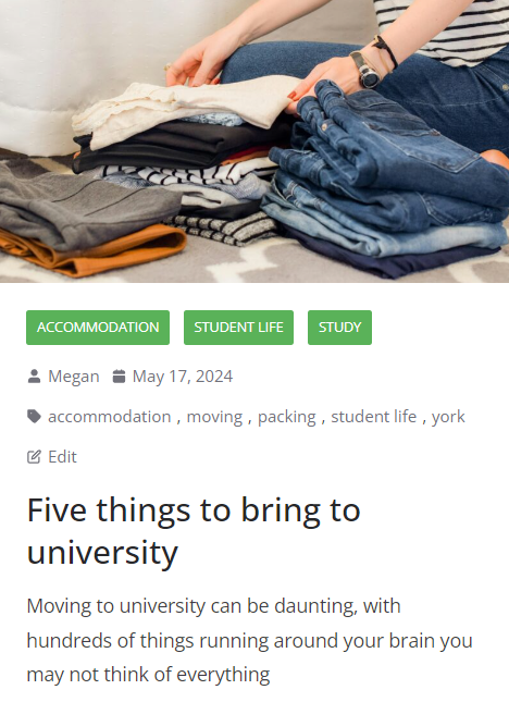 Image of blog post about five things to bring to university