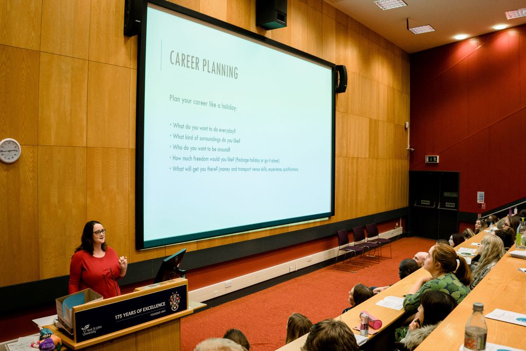 A lecture with a slide titled 'career planning'.