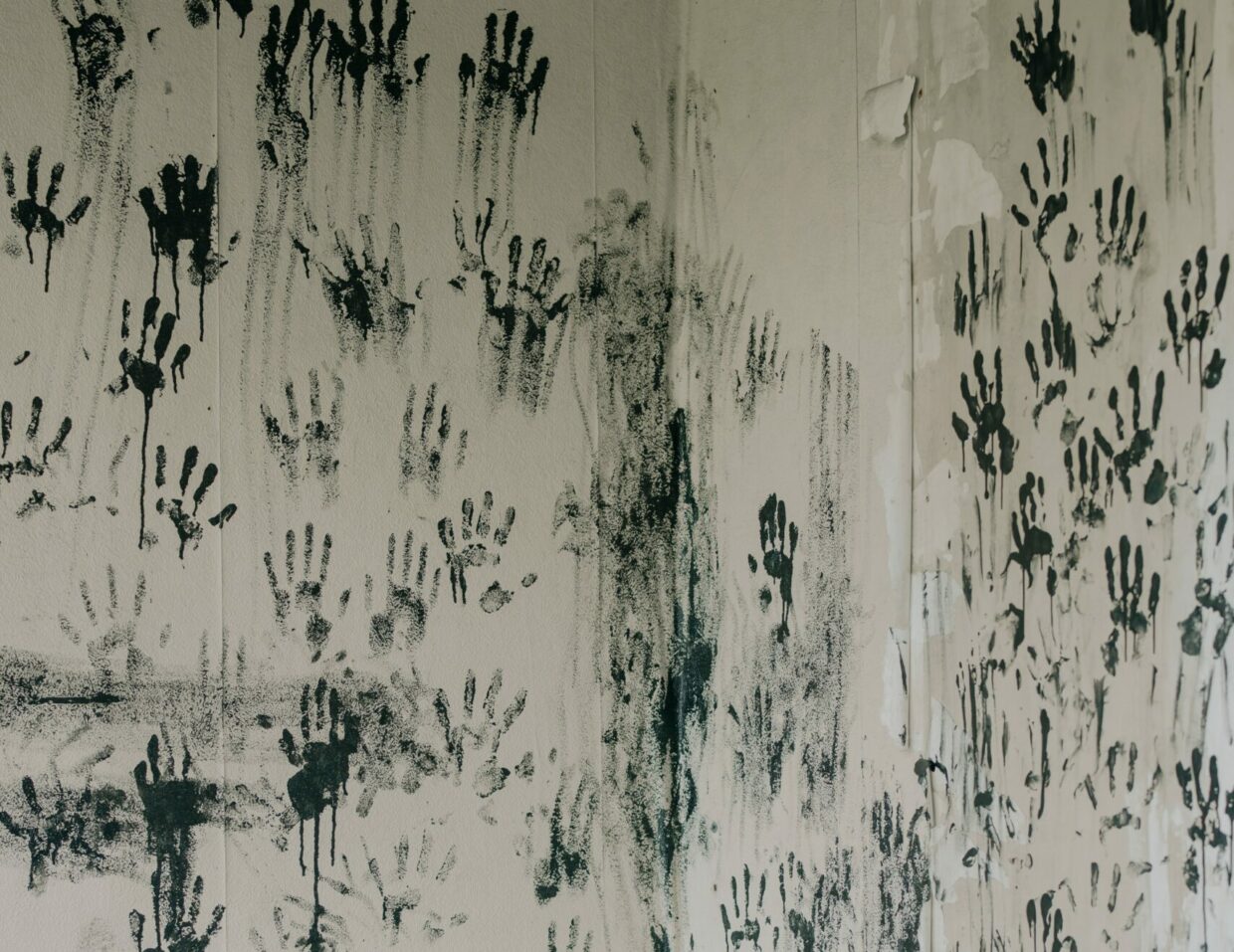 black hand prints on white background