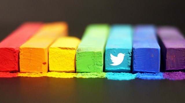 Photograph of pastels with the Twitter logo highlighted.