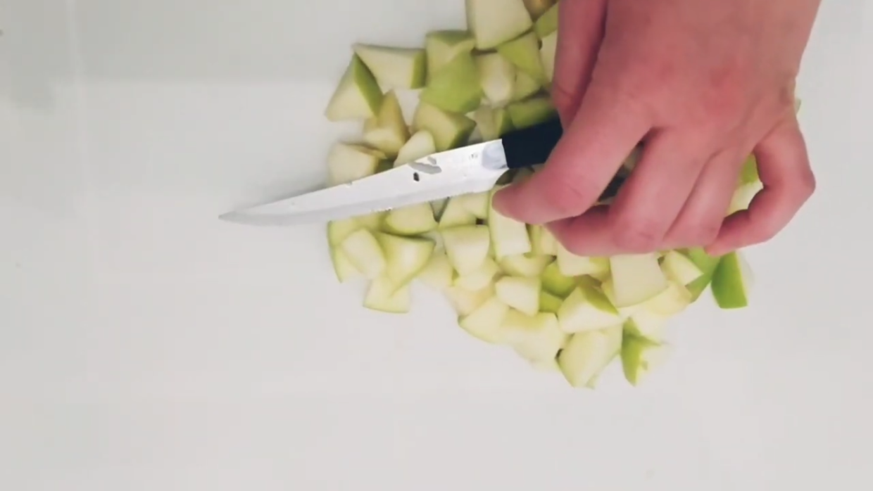 chopped apple and knife