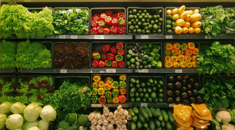 Image of fruit and vegetables on a shelf
